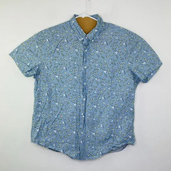 J Crew Men's XL Shirt Blue Lime Salt Print Mercantile Flex Button Up K8264 AT8 - Picture 1 of 5